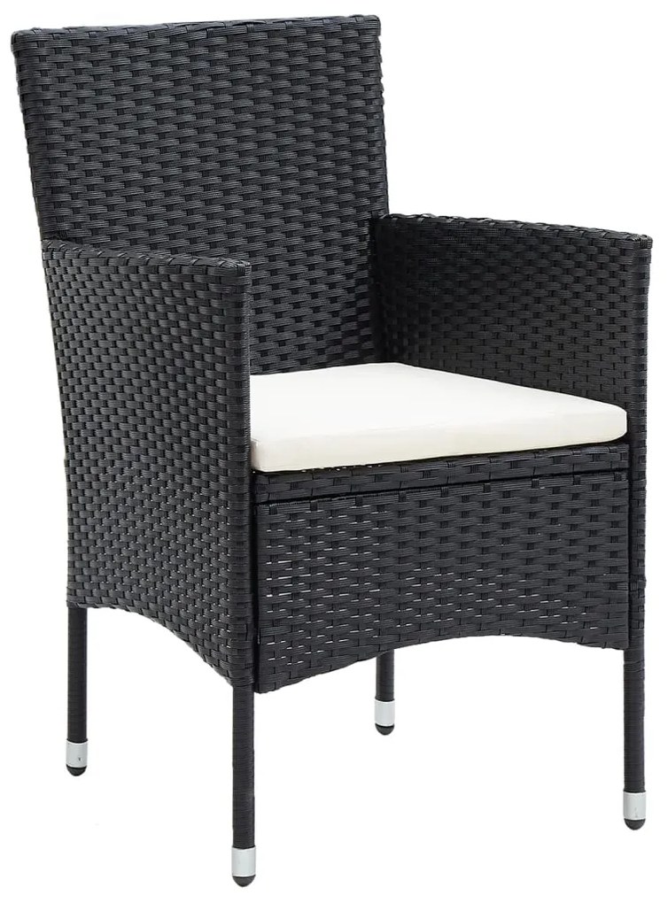 3 pcs conjunto de jantar para jardim vime PE preto