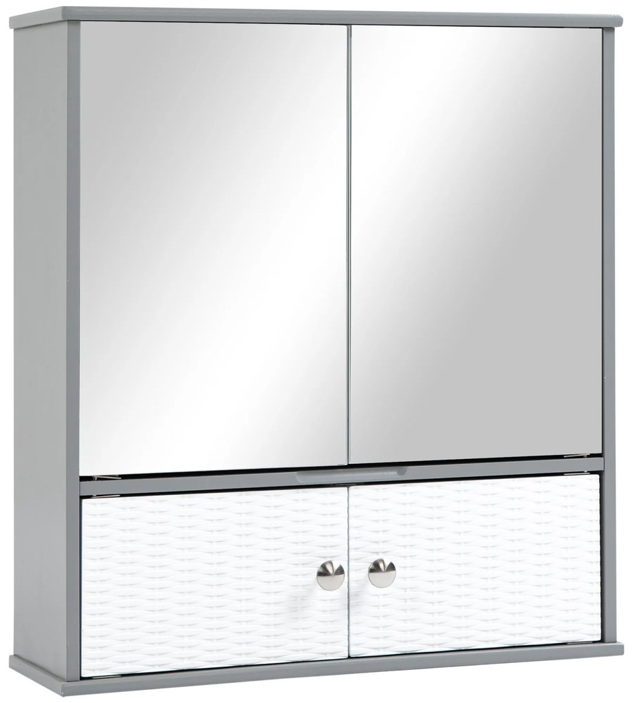 kleankin Armário Casa de Banho com Espelho Móvel Suspenso de Casa de Banho com 4 Portas 55x17,5x60cm Branco e Cinza | Aosom Portugal
