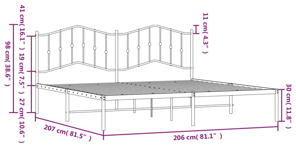 Estrutura de cama com cabeceira 200x200 cm metal branco