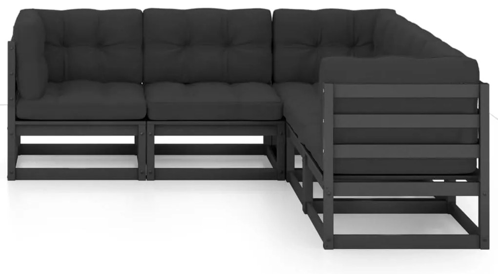 5 pcs conjunto longue de jardim c/ almofadões pinho maciço