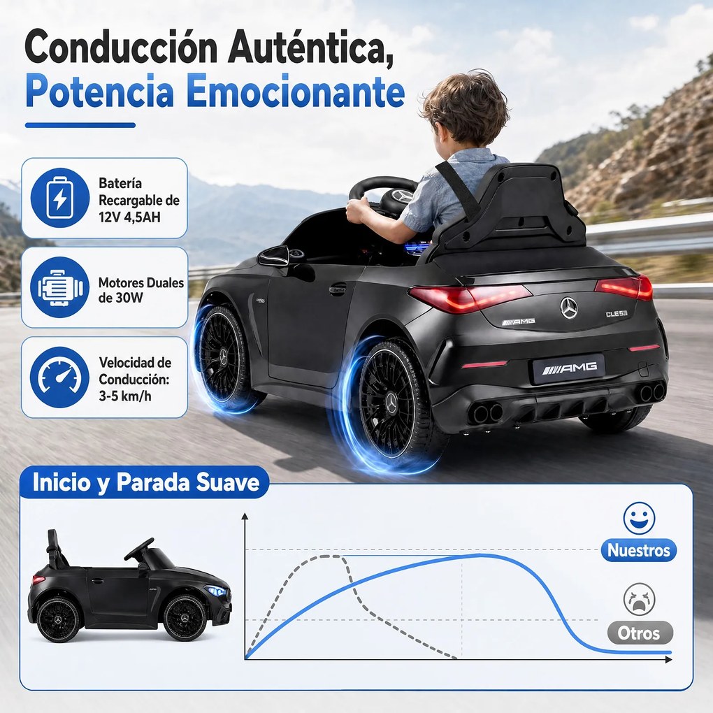 Carro Elétrico Infantil 2 a 5 anos até 25 kg, 99 x 54 x 43 cm, Comando à Distância, Preto