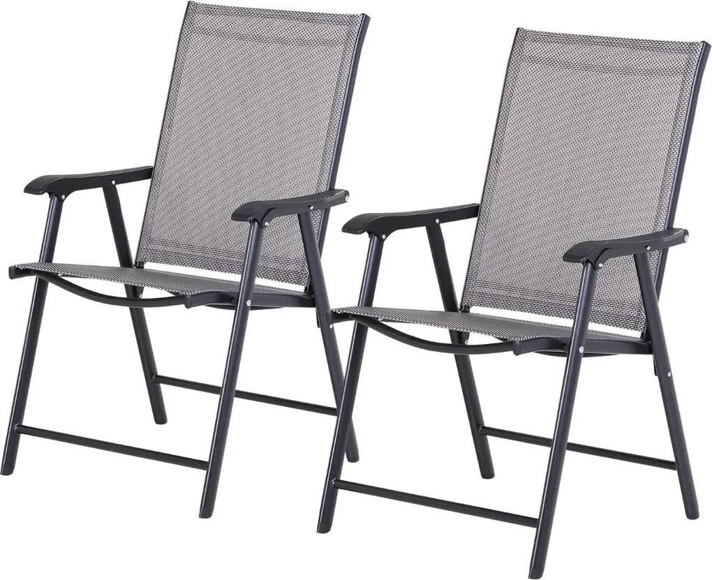 Conjunto de 2 cadeiras dobráveis Com apoio de braços para varanda Jardim Terraço Carga 100kg 58x64x94 cm Cinza