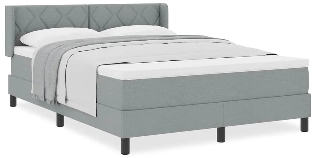 Cama Box Spring com Colchão Cinza Claro, 140 x 200 cm, Tecido