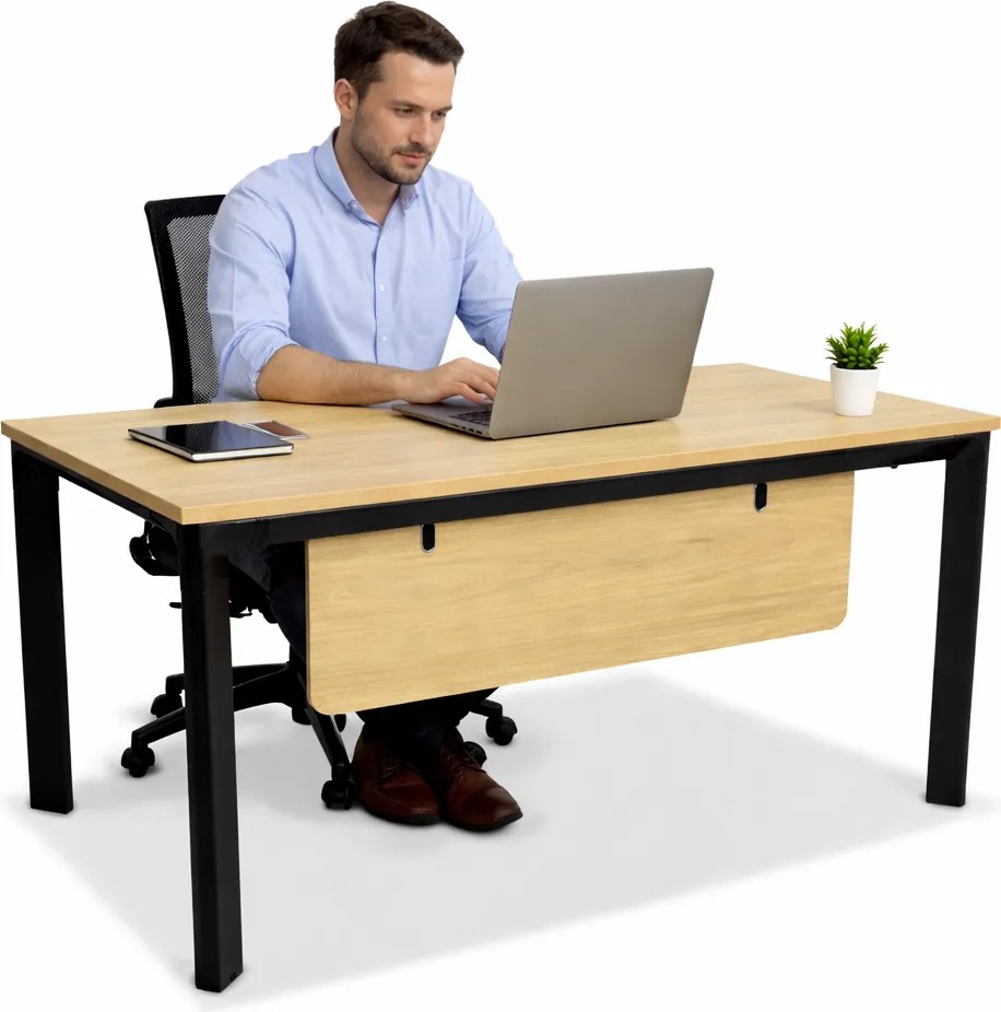 Secretária Munique 1600x800 Carvalho com Estrutura Metálica e Passa Fios