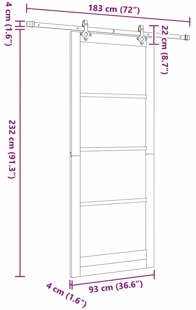 Porta Corrediça vidaXL com Conjunto de Hardware 'ORKDAL'Madeira Sólida