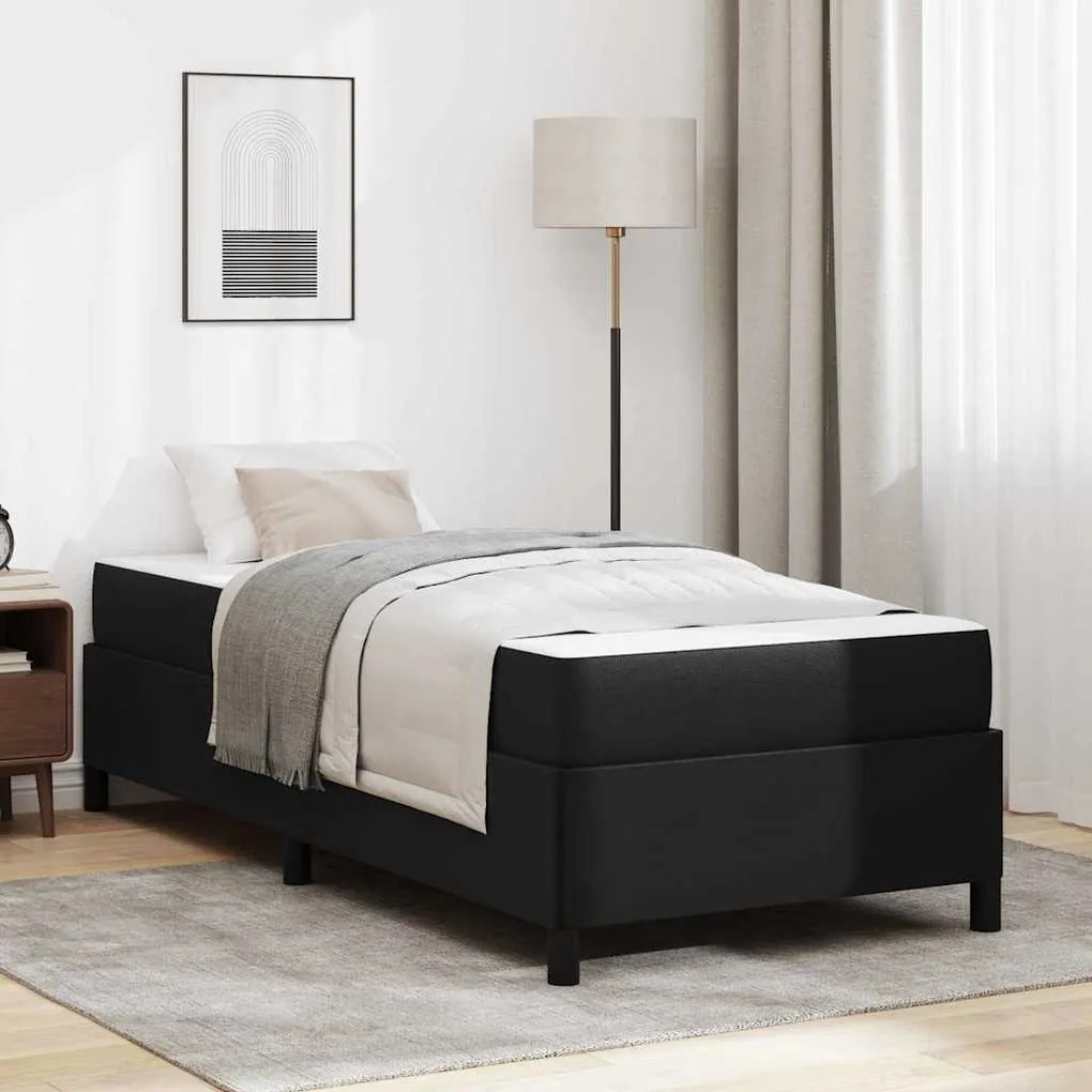 vidaXL Estrutura de cama com colchão Preto 90 x 190 cm Couro sintético