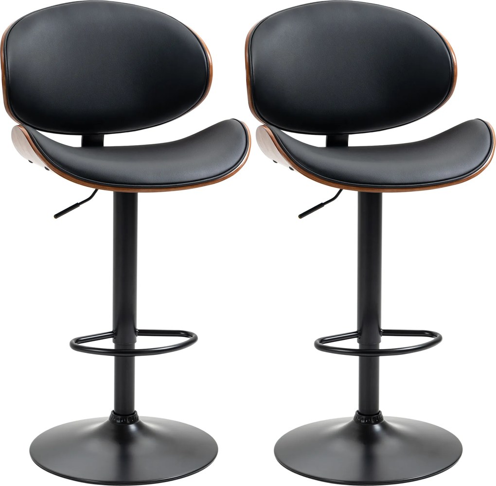 Conjunto de 2 Cadeiras de Bar com Altura Ajustável Revestimento Sintético 53x52x92-112 cm Preto