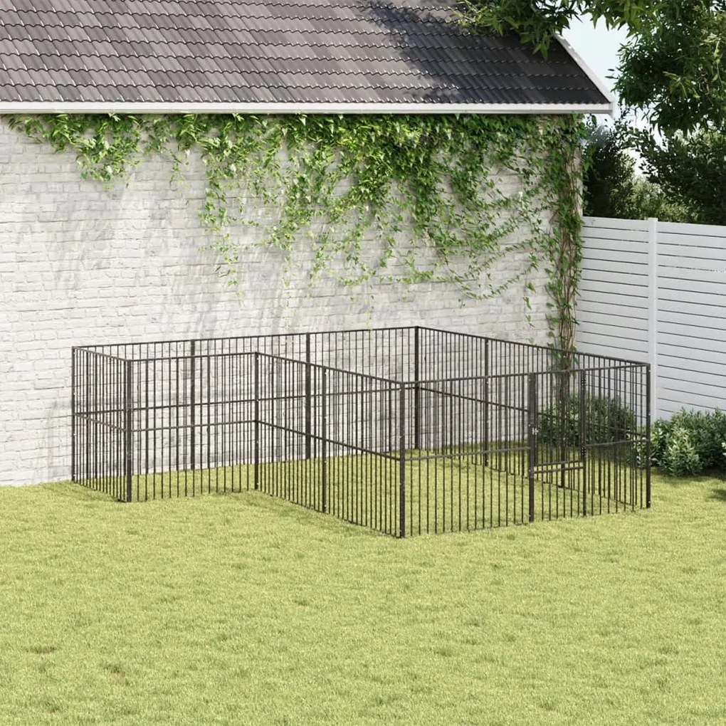 Parque para cães com 12 painéis aço galvanizado preto