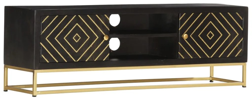 Móvel de TV 120x30x40 cm mangueira maciça preto e dourado
