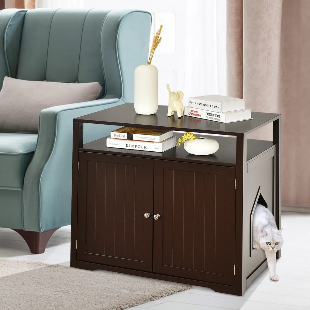 Casinha de Areia para gatos moderna escondida para animais com 2 portas de gato 2 portas mesa decorativa para casa Castanho