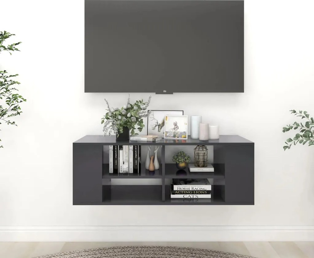 vidaXL Armário de parede para TV 102x35x35 cm derivados madeira cinza
