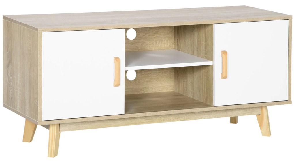HOMCOM Móvel de TV para Televisores de até 55 Polegadas com 2 Gavetas 2 Prateleiras e 2 Armários120x40x55cm Madeira e Branco | Aosom Portugal