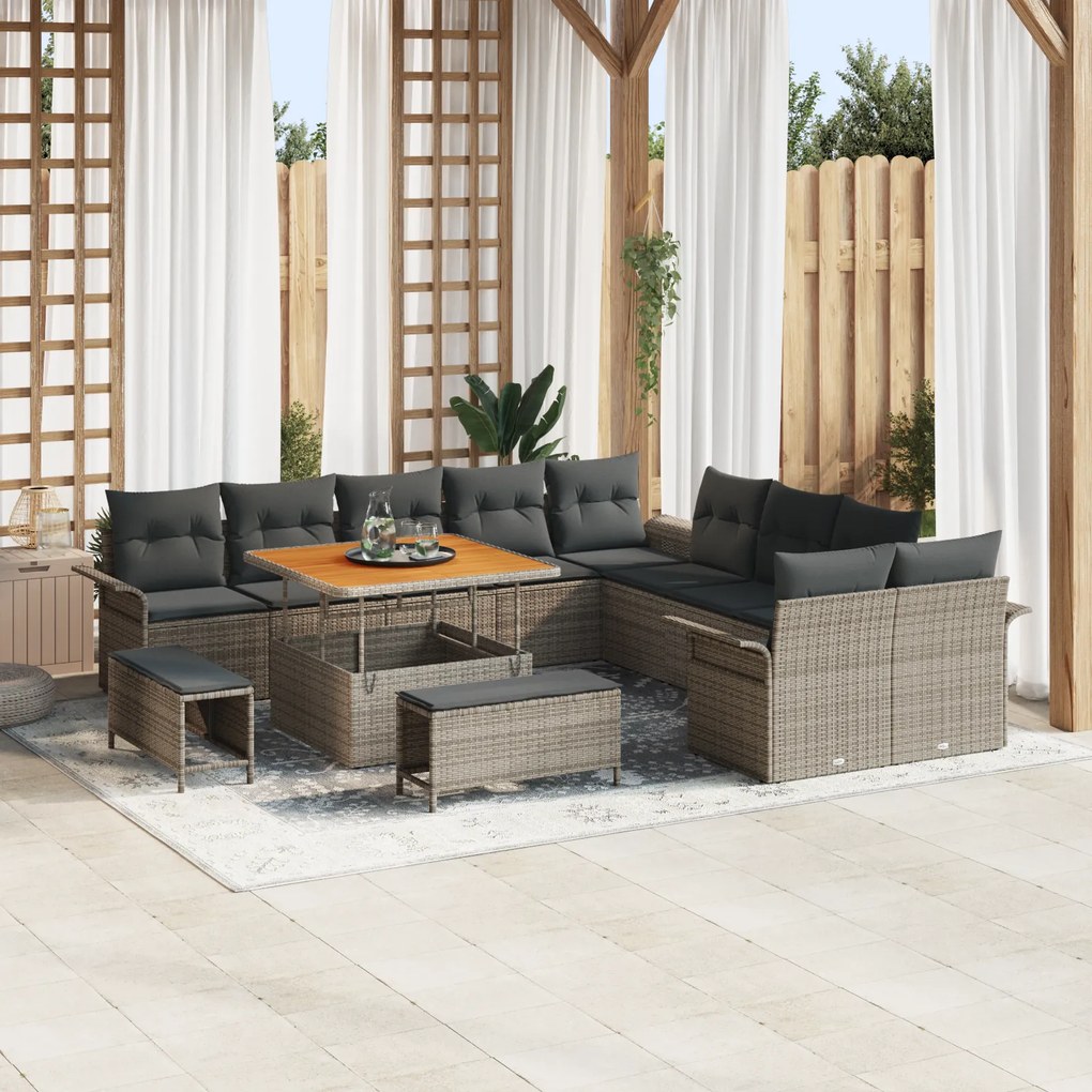 Conjunto de Sofás de Jardim vidaXL de 13 Peças com Almofadas Cinza Rat