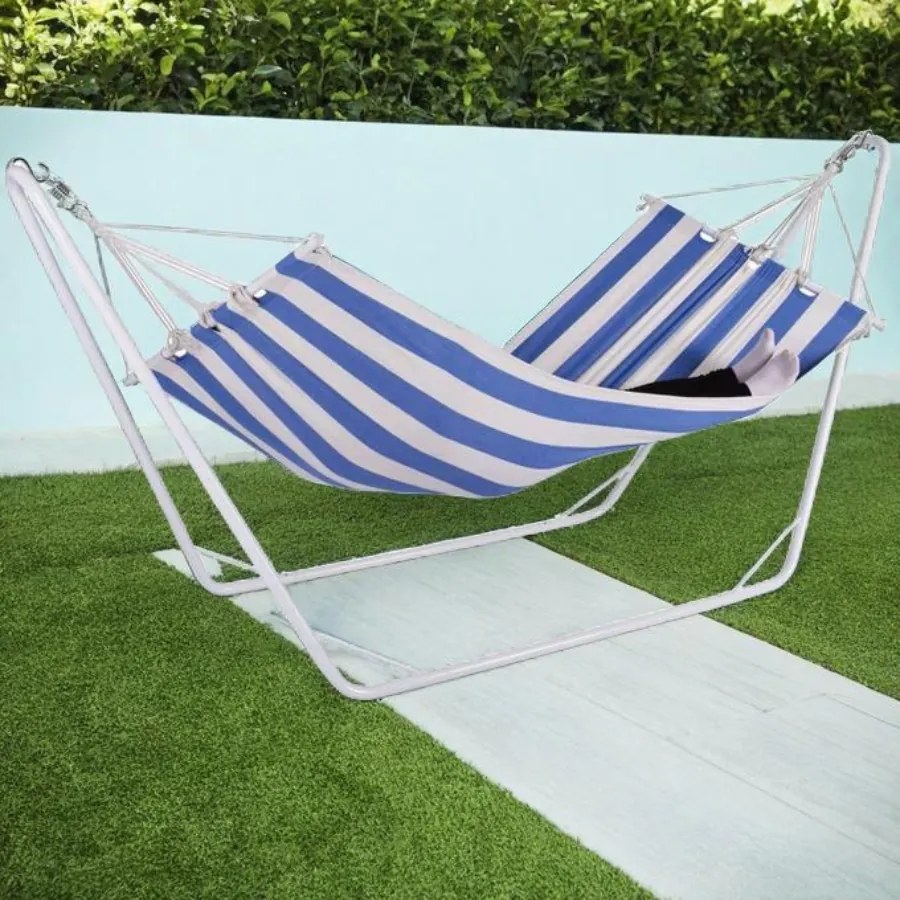 Rede de descanso Jardim com armação metálica 200x80cm creme/azul
