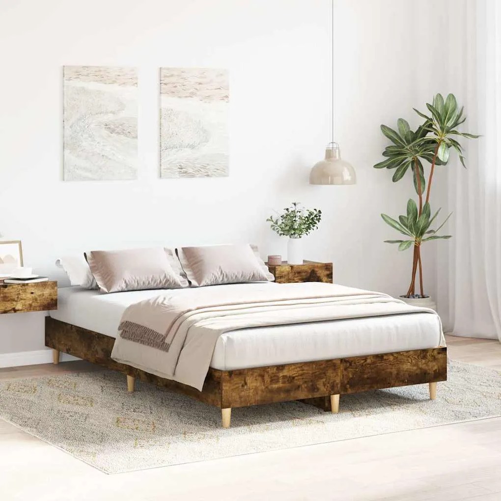 Estrutura de cama sem colchão 120x200 cm carvalho fumado