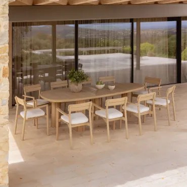 Conjunto De Mesa Ovalada ↔︎260 Cm Ginara E 10 Cadeiras De Jardim Em Madeira De Acácia Saira Marrom Acácia Claro - Sklum