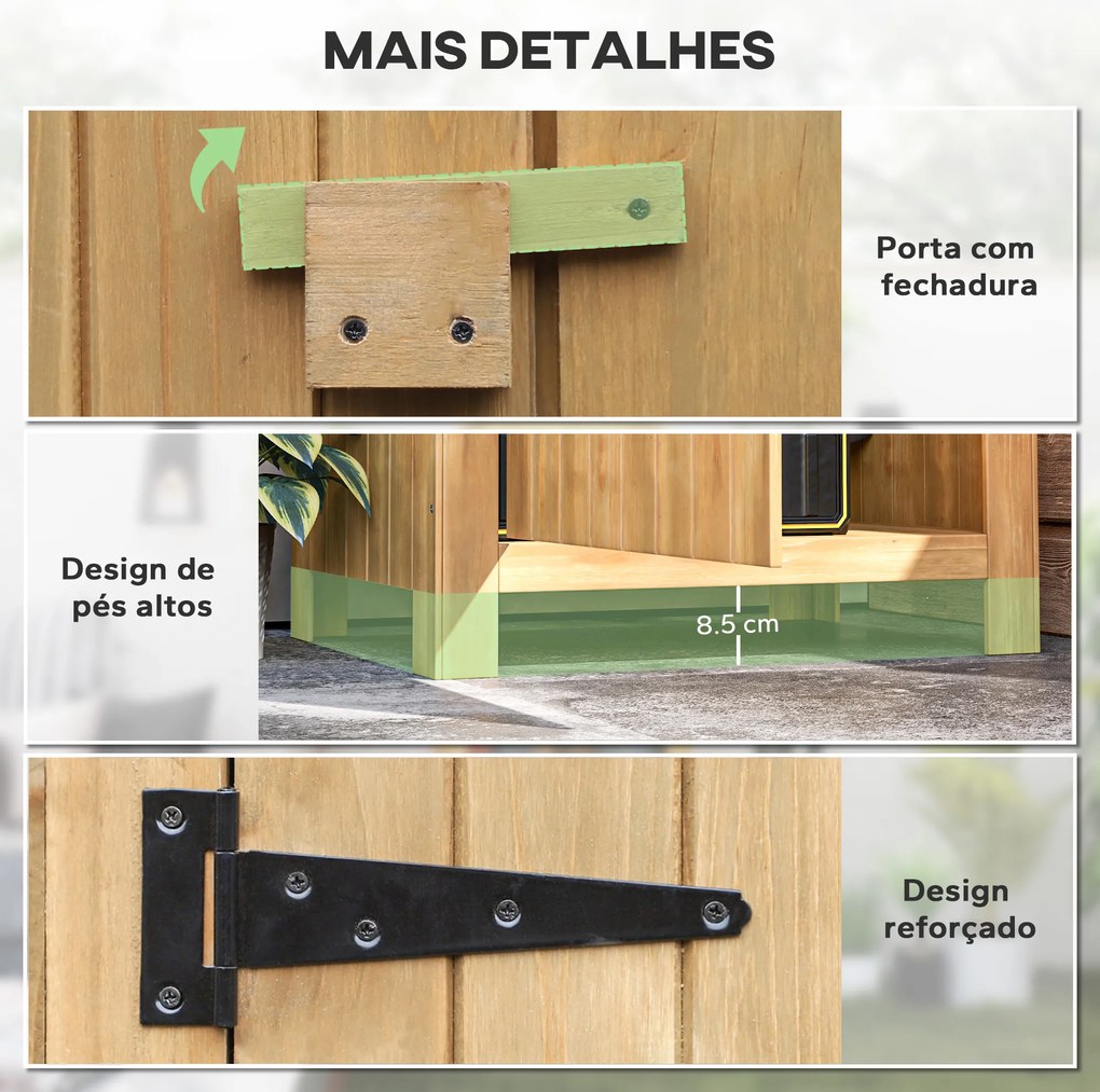 Armário Abrigo Jardim de Madeira 77,5x54,2x179,5 cm 0,3 m² para Arrumação de Ferramentas com 3 Prateleiras e 2 Portas com Fecho Madeira
