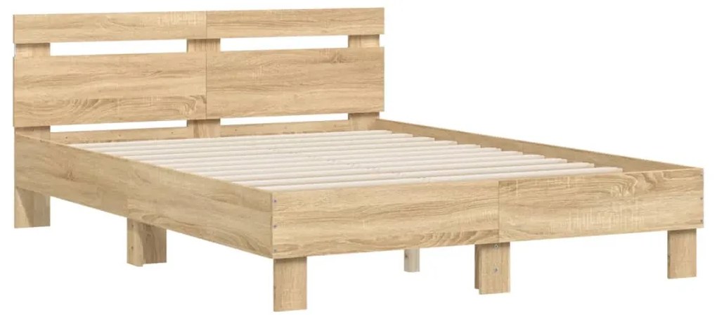 Estrutura cama c/ cabeceira/luzes LED 120x200cm carvalho sonoma