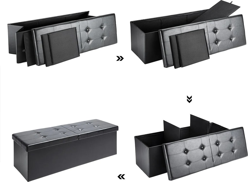 Banco arrumação 115x38x38 cm com tampa articulada preto