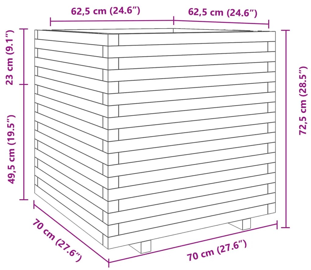 Vaso/floreira de jardim 70x70x72,5 cm pinho maciço branco