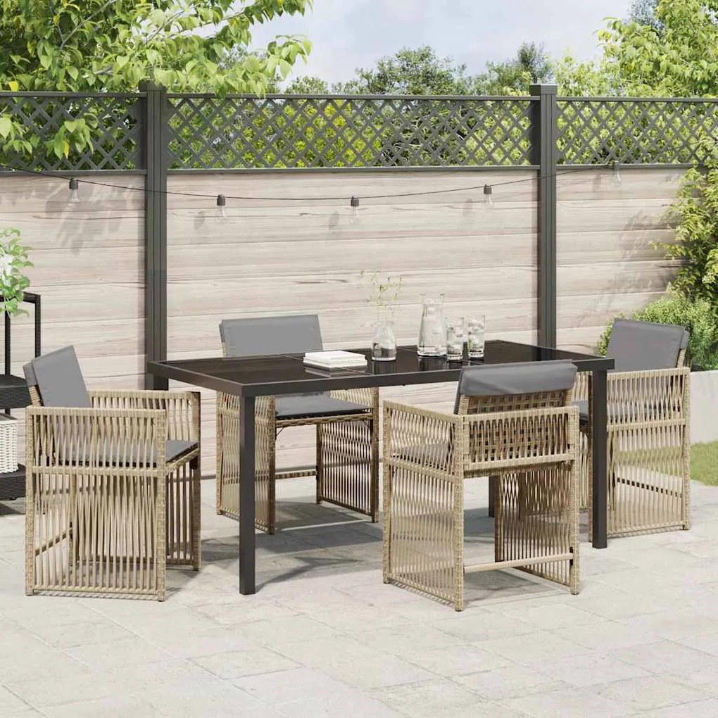 Conjunto de Jantar de Jardim com 5 peças e almofadas bege em rattan e