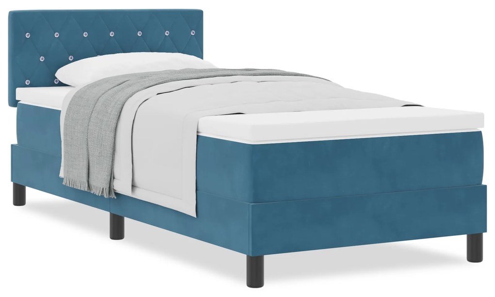 Cama Box Spring vidaXL com Colchão Azul Escuro Individual Veludo