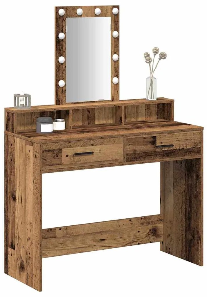 Mesa de Maquilhagem com Luzes LED em Madeira Antiga 100x41x140 cm