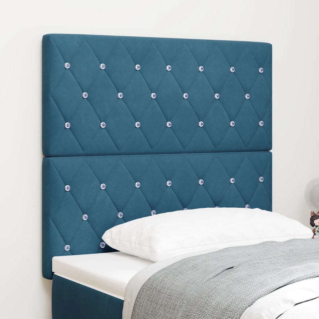Cabeceira vidaXL com Botão de Cristal Tufted Azul Escuro 90 cm Veludo