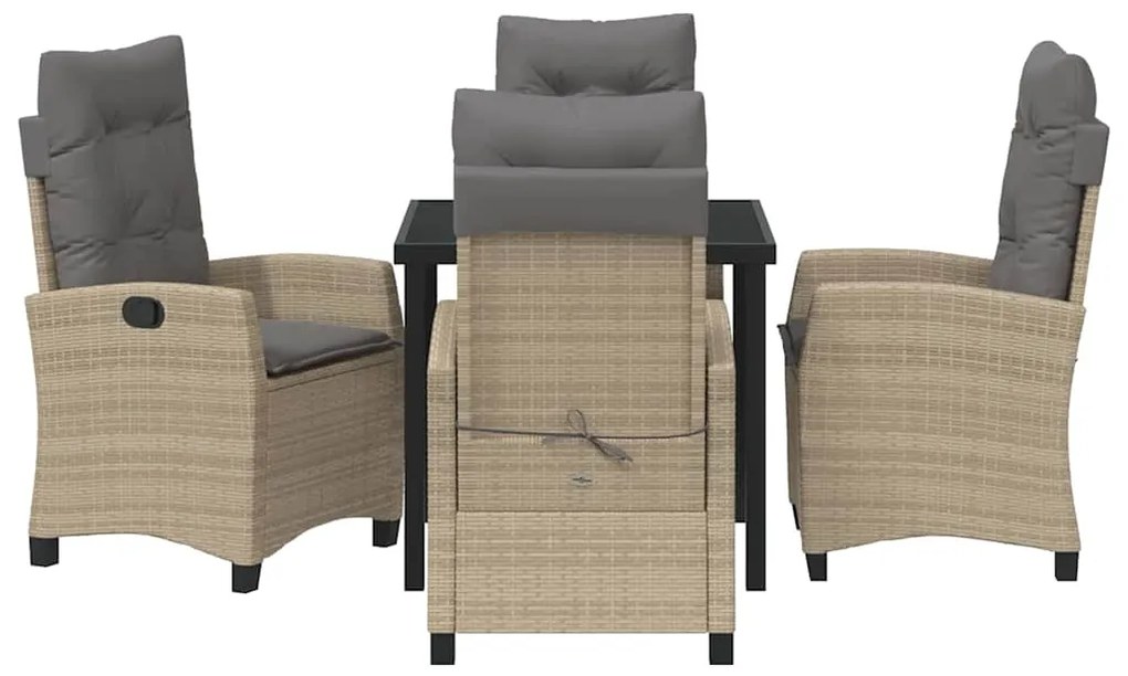 Conjunto de Jantar de Jardim com 5 Peças e Almofadas Bege, em Rattan S