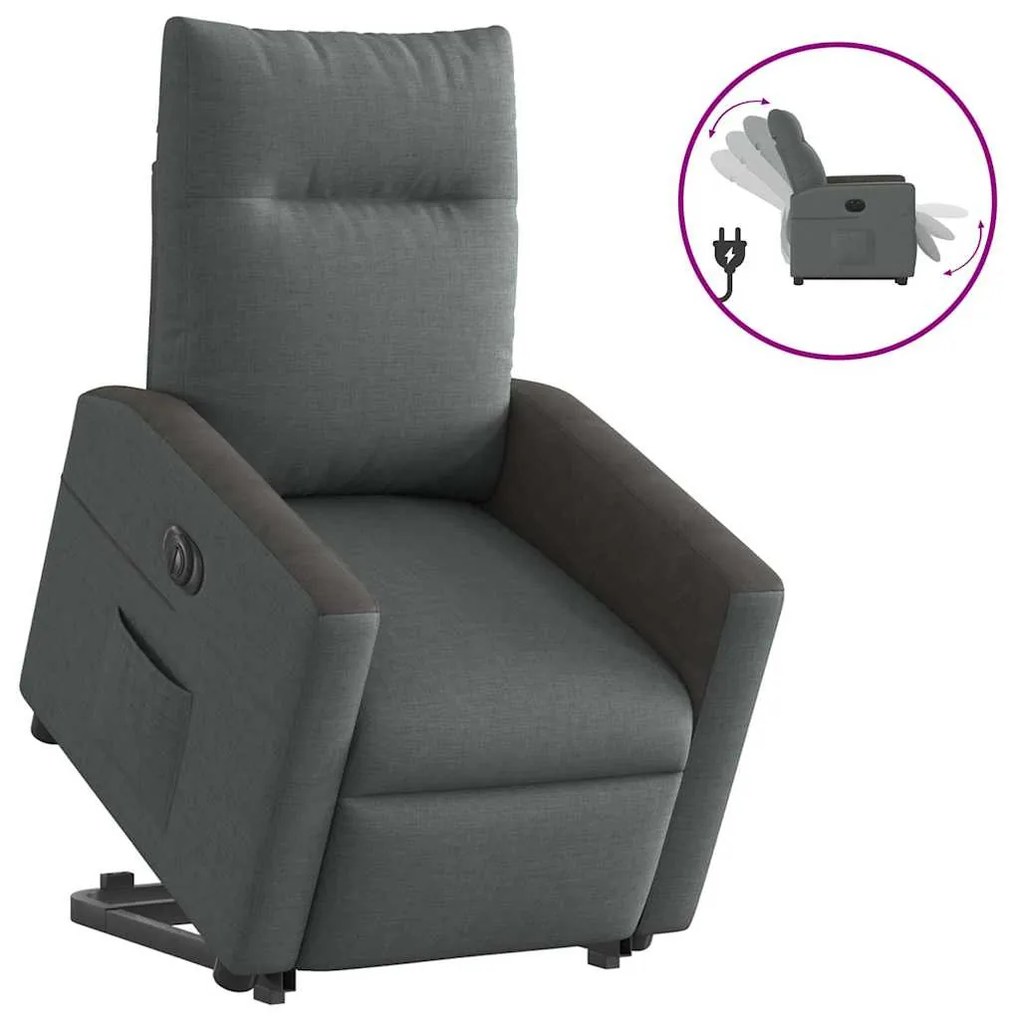 vidaXL Poltrona reclinável elevatória elétrica tecido cinzento-escuro