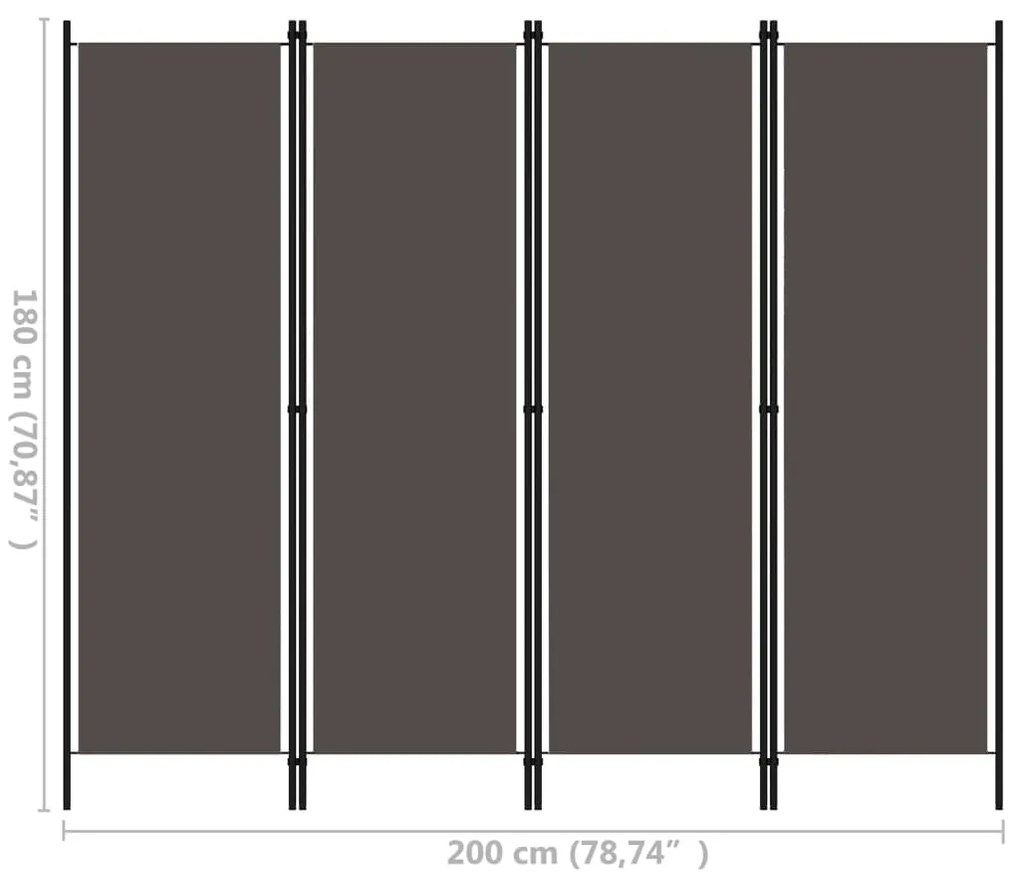Divisória de quarto com 4 painéis 200x180 cm antracite