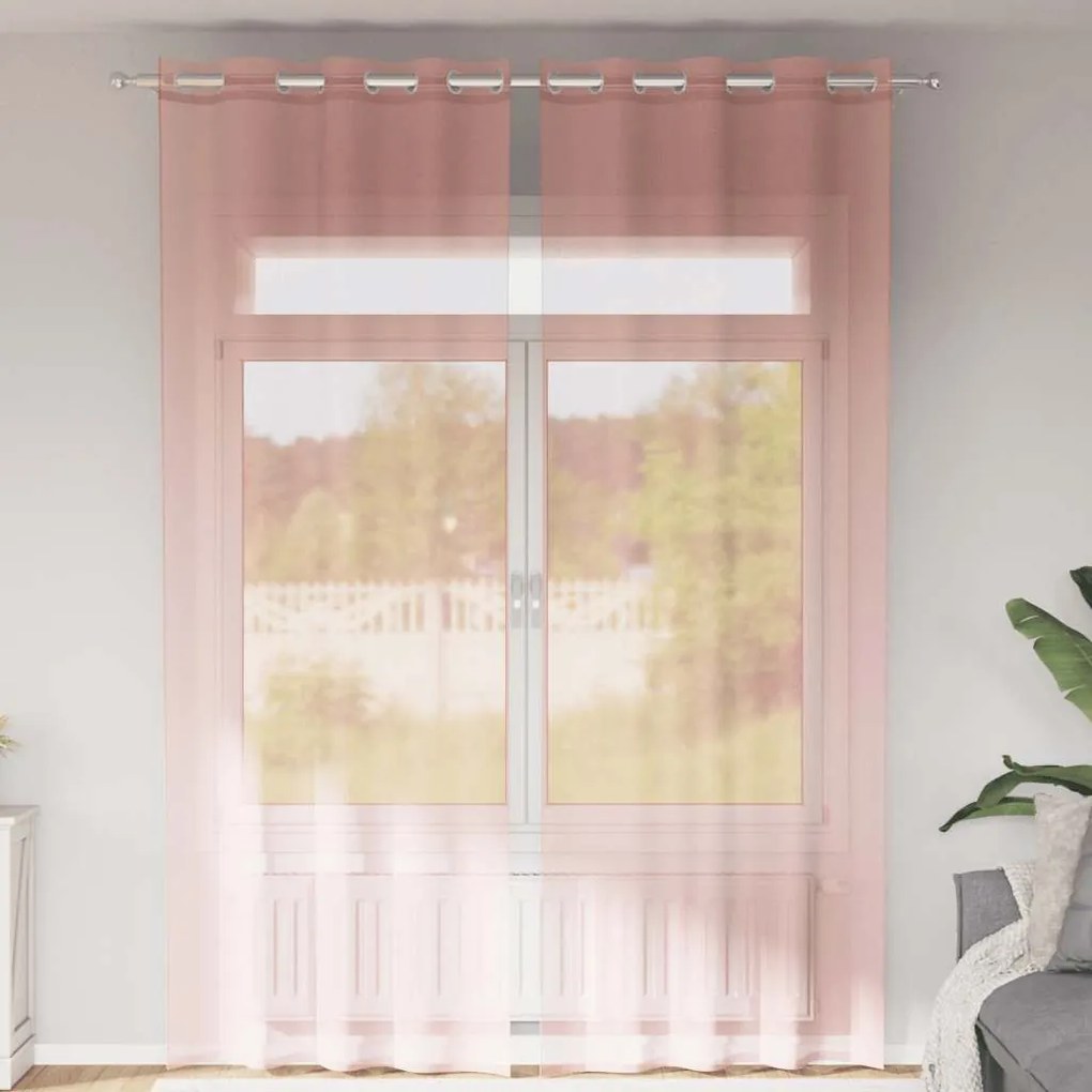 vidaXL Cortinas de voile com ilhós 2 pcs rosa 140x300 cm