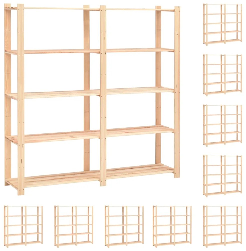 10 unidades arrumação 5 prateleiras 170x38x170cm pinho 500 kg