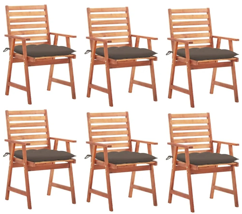 Cadeiras de jantar p/ jardim 6 pcs c/ almofadões acácia maciça