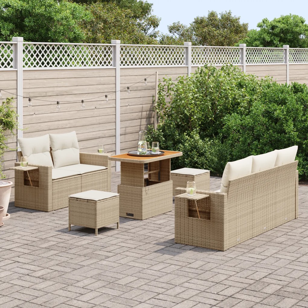 Conjunto de Sofá de Jardim vidaXL de 8 Peças com Almofadas Bege Rattan
