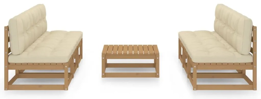 7 pcs conjunto lounge de jardim c/ almofadões pinho maciço