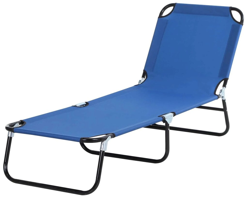 Outsunny Espreguiçadeira dobrável reclinável com ângulo ajustável de 3 posições para exterior carga 120 kg 190x56x28 cm Azul