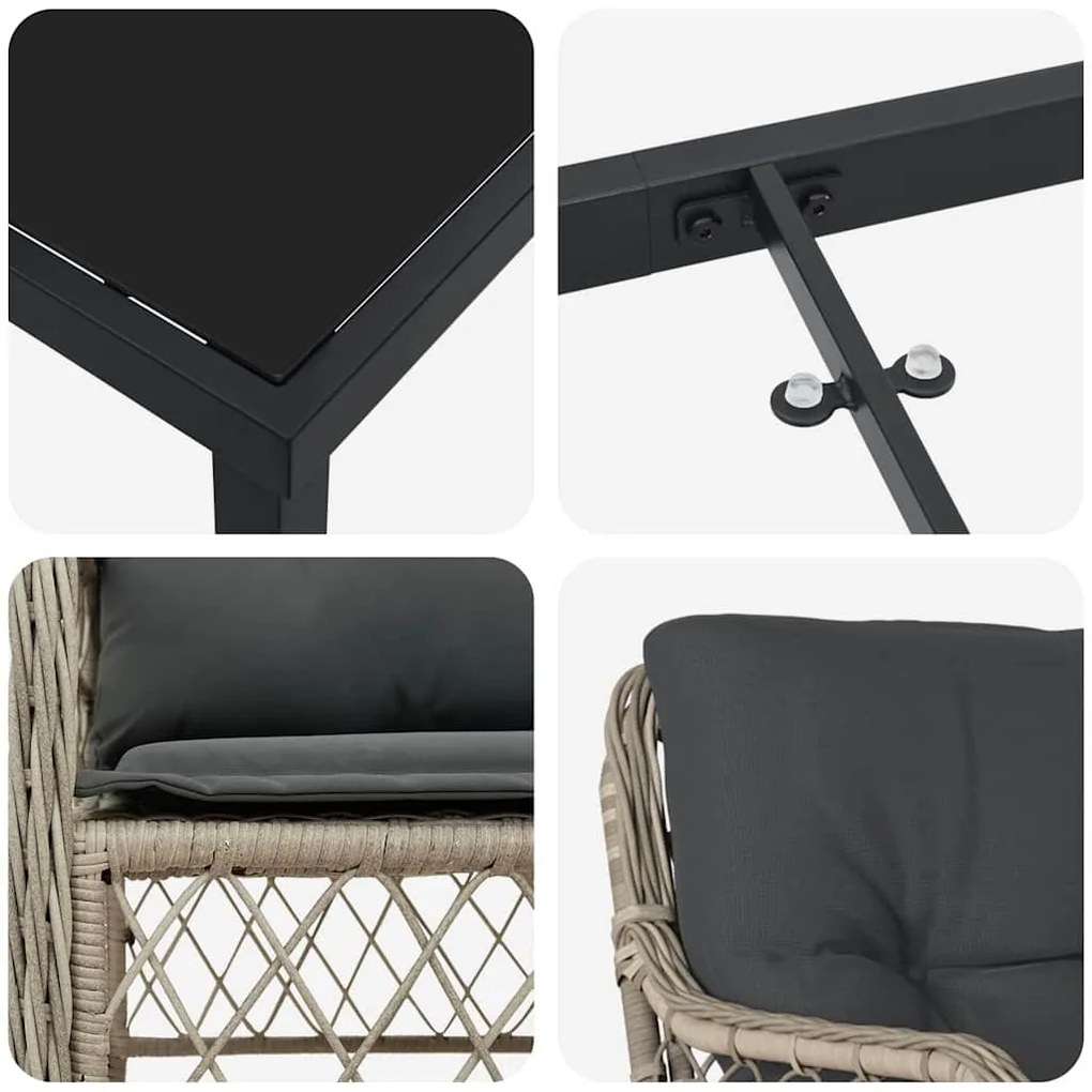 Conjunto de Jantar para Jardim com 5 Peças e Almofadas Cinza Claro de