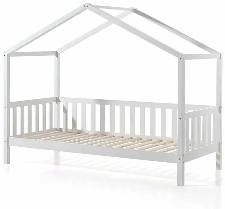 Cama infantil de Casa DALLAS MH 90x200 Com Ripas e Estrado Branca