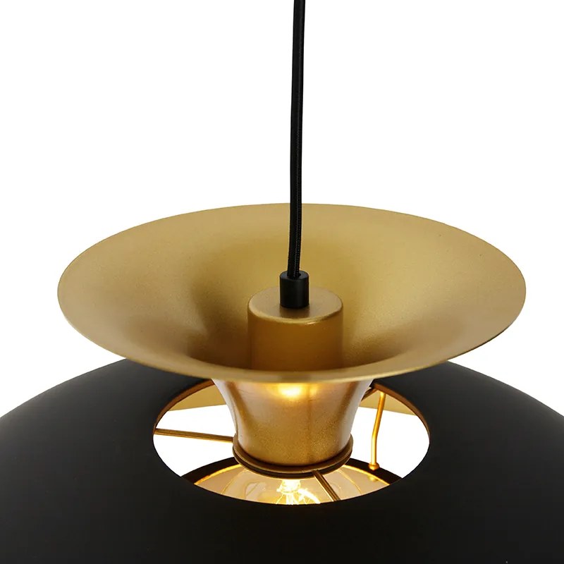Candeeiro de suspensão moderno redondo preto com dourado 3 camadas - Titus Moderno