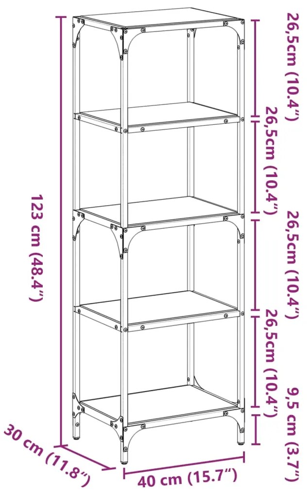 Unidade prateleiras c/ tampo vidro transparente 40x30x123cm aço