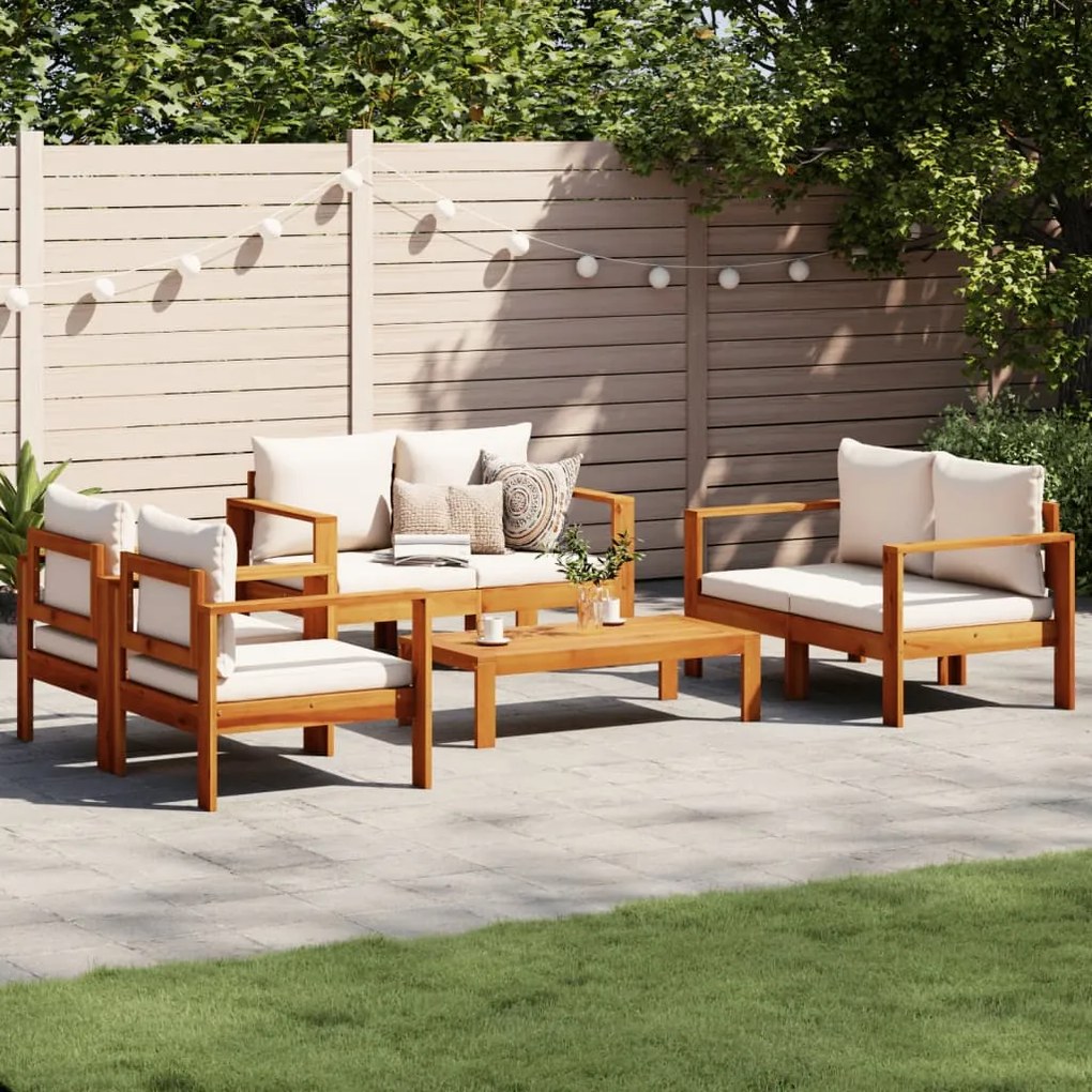 vidaXL 5 pcs conjunto de sofás de jardim com almofadões acácia maciça