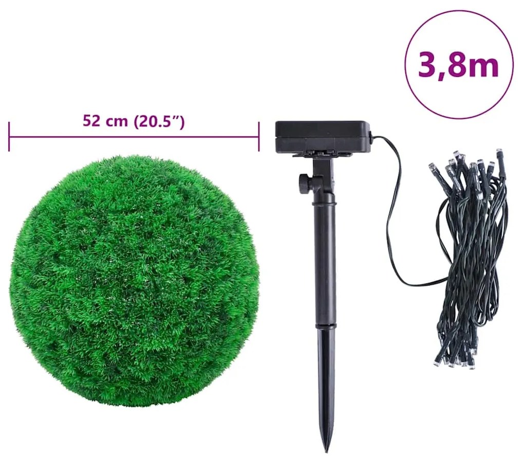 Bolas artificiais de buxo com luzes LED 2 pcs verde 52 cm
