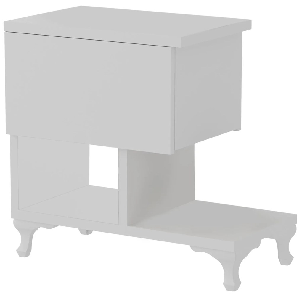 Mesa de Cabeceira "Cast" com Gaveta e Prateleiras – Branco - 46.8x33x4