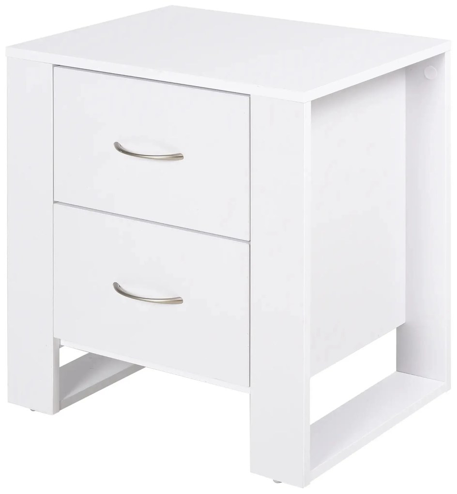HOMCOM Mesa de Cabeceira com 2 Gavetas Pés e Base Elevada para Dormitório Mesa Lateral para Sala de Estar Estilo Moderno 48x39x54cm Branco