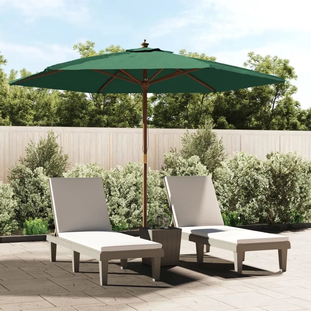 vidaXL Guarda-sol de jardim com poste de madeira 299x240 cm verde