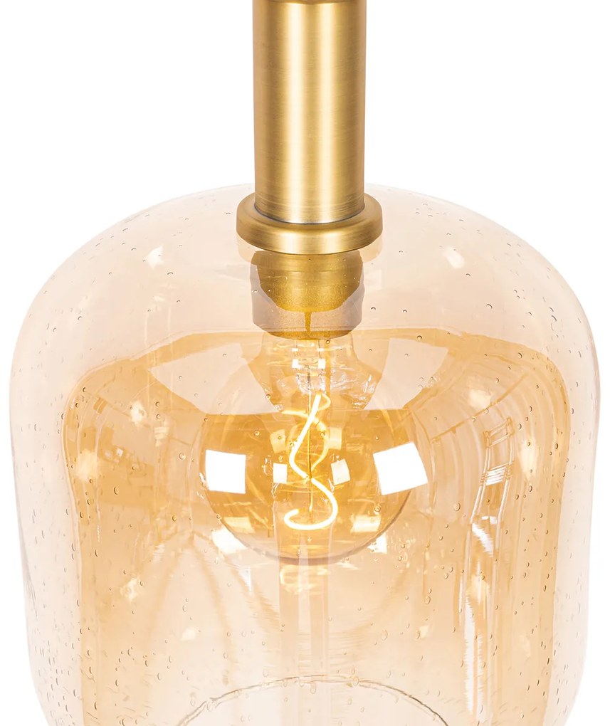 Candeeiro de suspensão design preto com latão e vidro âmbar - Zuzanna