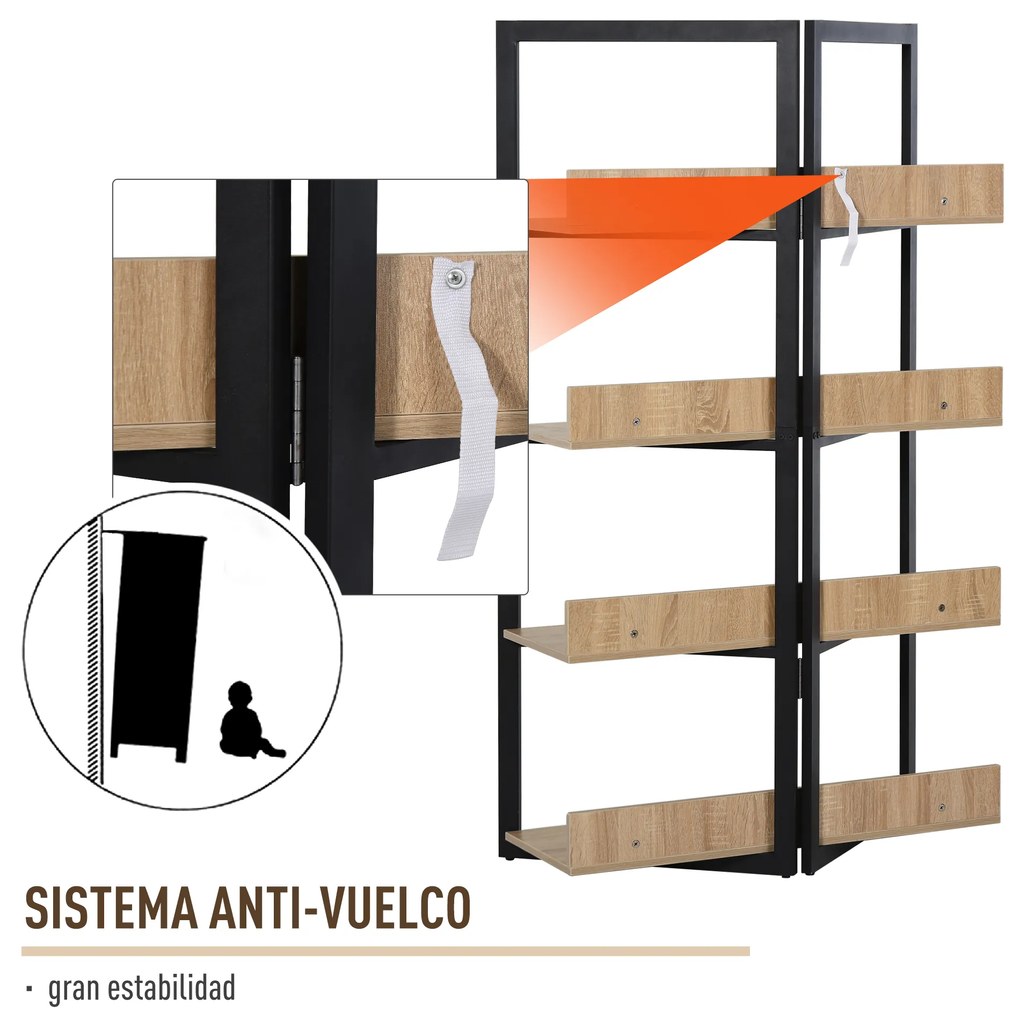 HOMCOM Estante de 4 Níveis Estante de Estilo Industrial com Grande Espaço de Armazenamento Sistema Anti-Tombo 90x39x160cm Preto e Carvalho