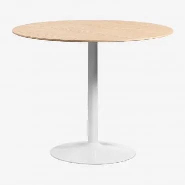 Mesa De Jantar Redonda Em Mdf E Metal Yvetta Castanho Roble & Ø90 Cm & Branco - Sklum
