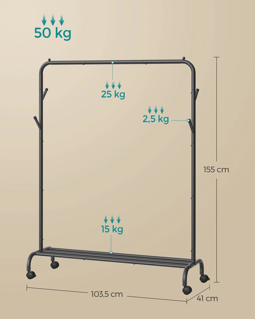 Guarda roupa com rodas 41 x 103,5 x 155 cm Preto